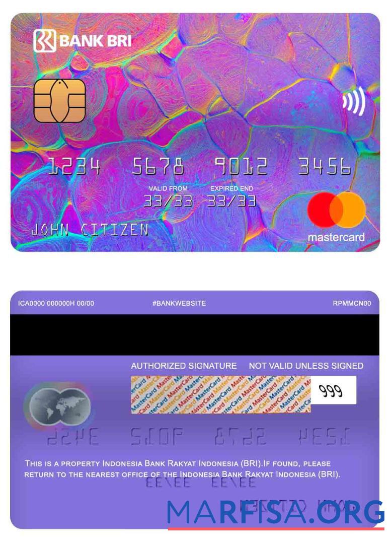 Blank Indonesia Bank Rakyat Indonesia (BRI) mastercard download for verification